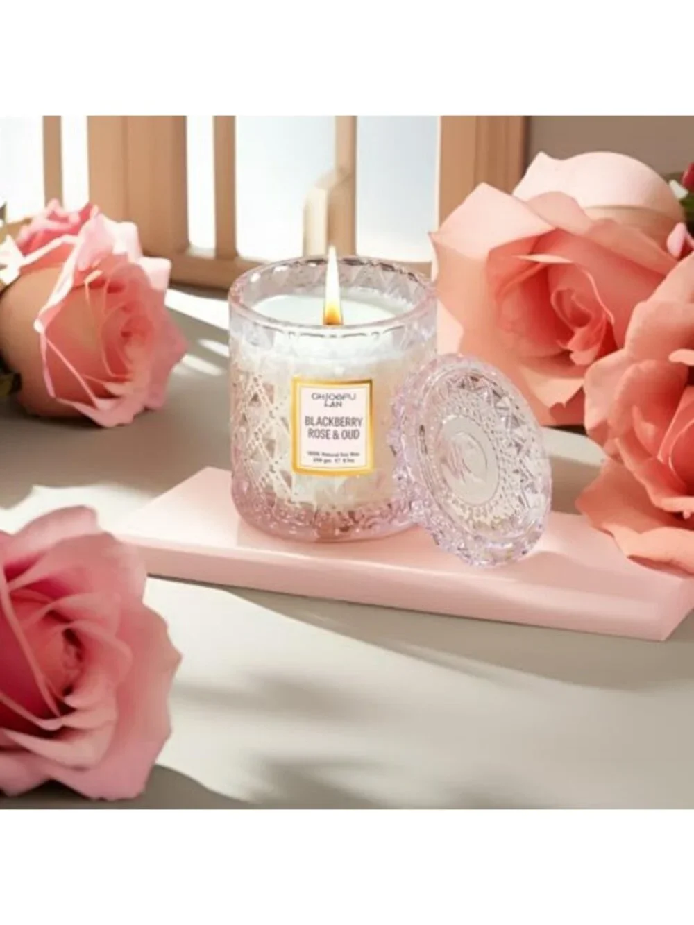 Rose & Oud Scented Candle - Long Burning 55 Hours, Natural Soy Wax, Perfect Gift